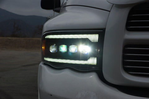 Alpha Rex 02-05 Dodge Ram NOVA-Series LED Projector Headlights Alpha-Black - CJC Off Road