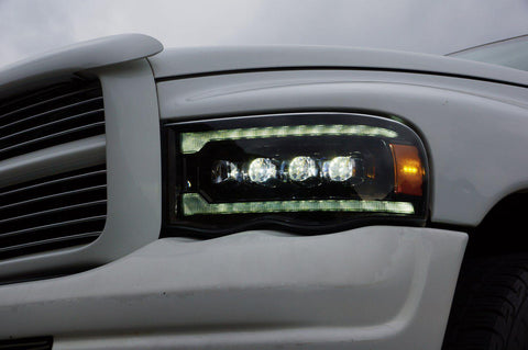 Alpha Rex 02-05 Dodge Ram NOVA-Series LED Projector Headlights Alpha-Black - CJC Off Road