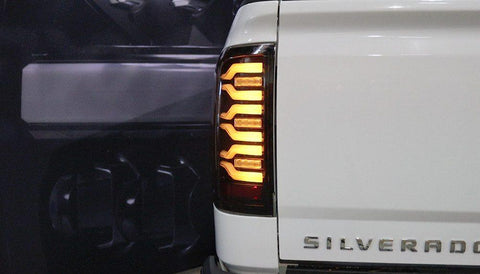 Alpha Rex 14-18 Chevrolet Silverado 1500 / 15-19 Silverado 2500HD/3500HD / 15-19 GMC Sierra 3500HD Dually LUXX-Series LED Tail Lights Black - CJC Off Road